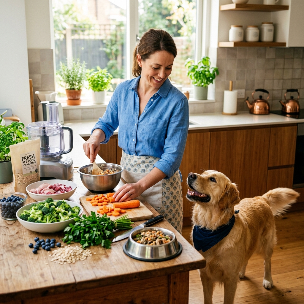 Tutora preparando receitas para cães